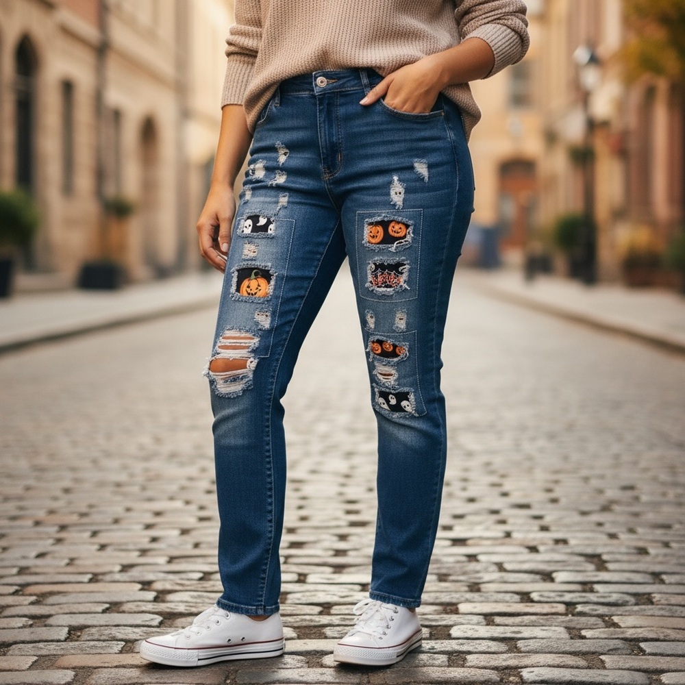 New! Unbranded Women's Plus Size Distressed Pumpkin Jeans